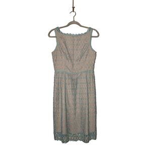 ADRIANNA PAPELL $178 V-Back Lace A-line Dress Light Blue / Nude Lining‎ Size 6